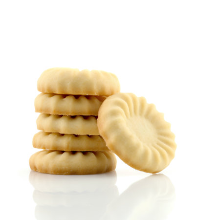 Sandwich cookies isolated on white background.  Stack of crackers.の素材