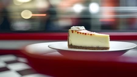 Delicious cheesecake on a white plate in a cafe. Selective focus.の素材