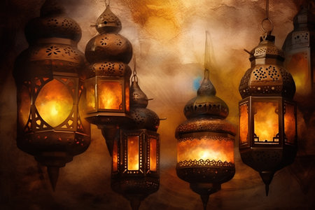 Arabic lanterns on a grunge background with space for textの素材