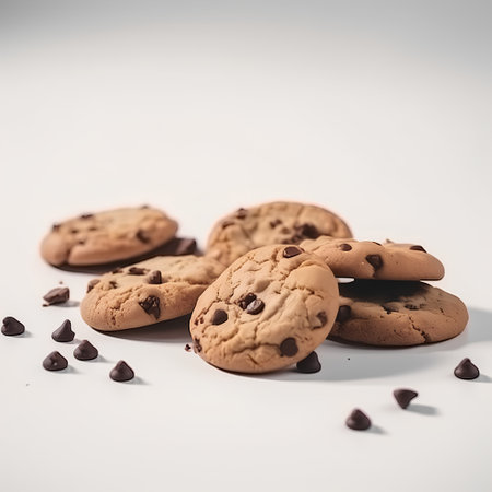 Chocolate chip cookies isolated on white background. Selective focus.の素材