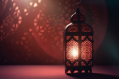 Lantern with oriental ornament on a dark background. Ramadan Kareem.の素材