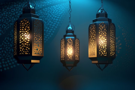 Ramadan Kareem background with arabic lanterns and lightsの素材