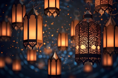 Ramadan Kareem background with arabic lanterns and lightsの素材