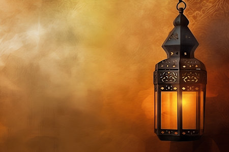 Arabic lantern on a grunge background with space for your textの素材