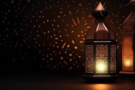 Ramadan Kareem background with lanterns and bokeh lightsの素材
