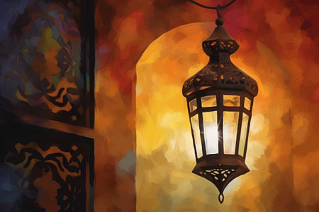 Lantern in the interior of the mosque, vector illustration.の素材