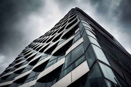 modern office building with sky and clouds, detail of a modern buildingの素材