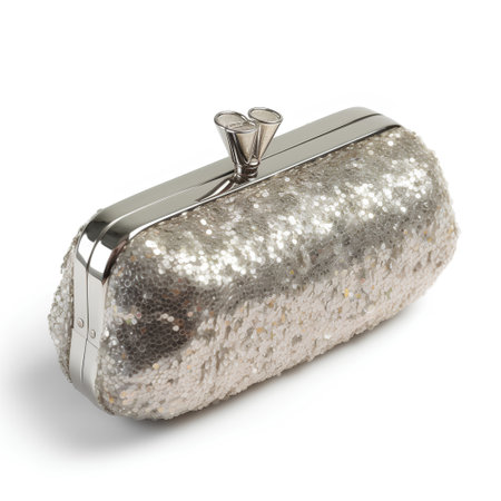 Silver purse isolated on white background. Clipping path included. 3D illustrationの素材