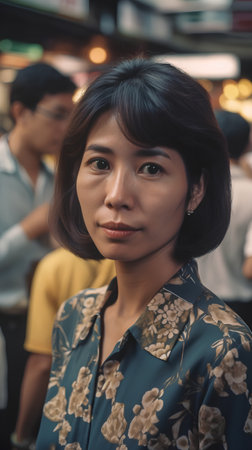 Portrait of a beautiful Asian woman in a shopping center, Thailandの素材