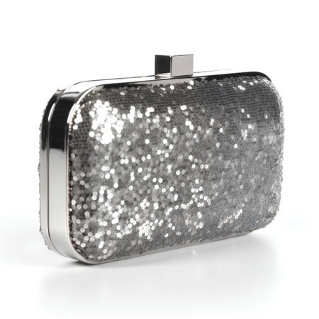Silver purse isolated on white background. Clipping path included. Clipping path included.の素材