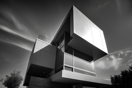 Modern apartment building exterior. Black and white. 3d render.の素材