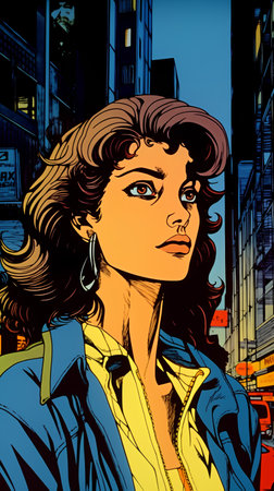 Beautiful girl in New York City. Pop art retro vector illustrationの素材
