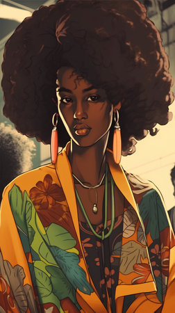 Portrait of a beautiful african american woman with afro hairstyleの素材