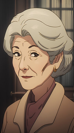 Portrait of a beautiful senior woman with gray hair and brown eyesの素材