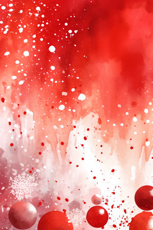 Christmas watercolor background with snowflakes and red balls. Vector illustration.の素材