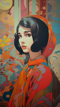 Portrait of a beautiful girl in the style of the 20th centuryの素材