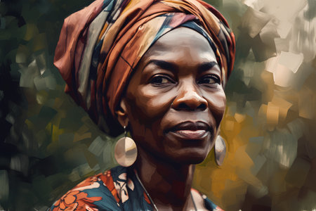 Portrait of an African woman in a headscarf. Digital painting.の素材