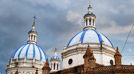 The Domes of the New Cathedral is a central feature of the Cuenca, Ecuador skylineの写真素材