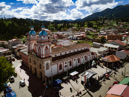 Sinincay, Ecuador, Jan 28, 2018: Aerial image of Iglesia De San Francisco De Sinincay in Ecuador