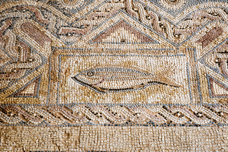 Floor tiles in Kourion, Cyprus have recently been restoredの写真素材