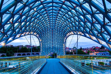 Tbilisi, Georgia - June 6, 2017: Freedom Bridge before sunriseのeditorial素材