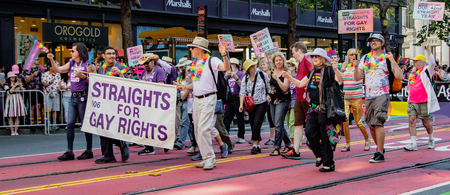 SAN FRANCISCO, CALIFORNIA, JUNE 24, 2018:  GAY PRIDE PARADE - Straights for Gay Rights marchesのeditorial素材