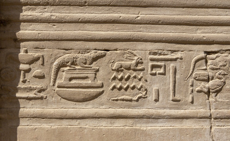 Stone Hieroglyphic Carvings at Kom Ombo Temple near Luxor