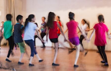 Goris, Armenia - June 16, 2017 - Motion blurred image of children practicing the dance for an upcoming performanceのeditorial素材