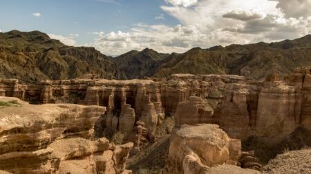 Charyn Canyon in Kazakhstan have deep colorful ravines and many stones that resemble animals with a little imaginationの写真素材