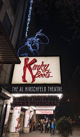 New York, Feb 16, 2018 - People standing in front of theater showing Kinky Bootsのeditorial素材