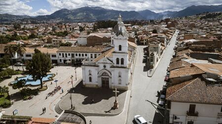 Sebastian, Ecuador - 2019-06-15 - Drrone aerial view of the monastery.