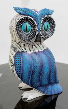 Sant Matin Ticajete, Mexico - 2019-11-26 - elaborate owl wooden Alebrije.のeditorial素材