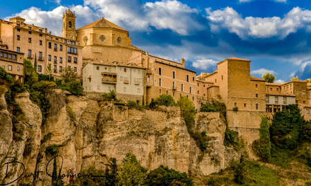 Cliff Houses of Cuenca, Spain, overlooking Heucar Gorgeの写真素材