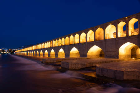Isfahan, Iran - 2019-04-13 - Sie So Pol Bridge after sunset during blue hour.のeditorial素材