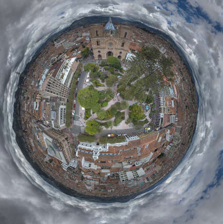 Cuenca, Ecuador - December 24, 2018 - Little Planet panorama of the center of town and its churchesのeditorial素材
