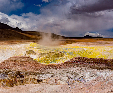 Fumerol in Bolivia at 16,000 foot elevation, and site of future power plant using geothermal energy.の写真素材