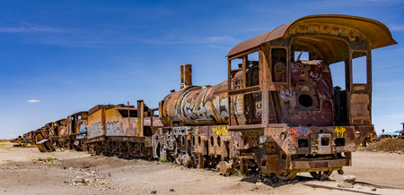Abandoned train at the Train Graveyard in the Bolivia Salt Flats.