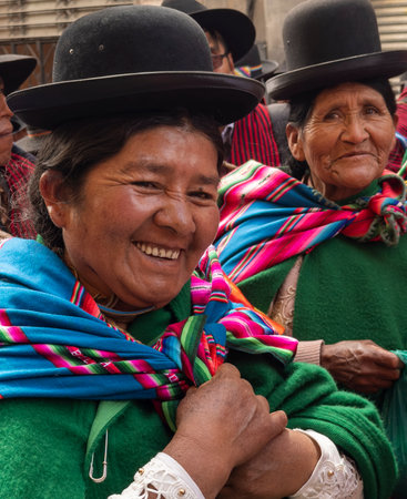 La Paz, Bolivia, 01222023 - People march in parade to celebrate the name change of Bolivia to be inclusive of the Indigenous people.のeditorial素材