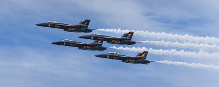 Honolulu, Hawaii, USA, 2022-08-14: Military Air Show, Blue Angel aircraft fly in formation.