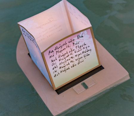 hawaii, honolulu - 20230530: Shinnyo Floating Lantern Festival - lanterns have wishes written on them for their dear departed dead.のeditorial素材