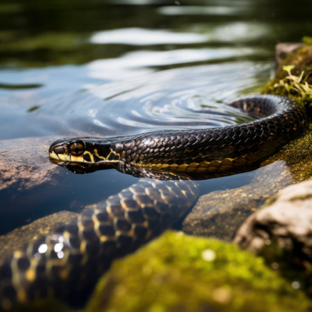 lifestyle photo a banded water snake snake swimming in a lakeの素材