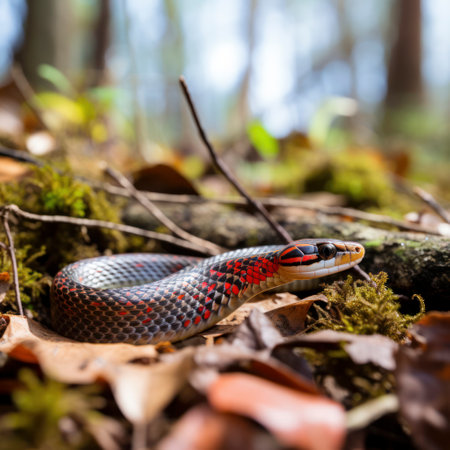 lifestyle photo a redbelly snake on a forest floorの素材