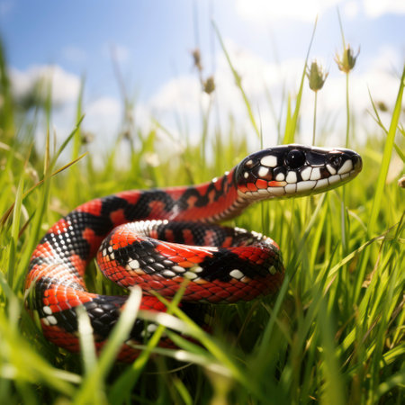 lifestyle photo a milk snake in grassの素材