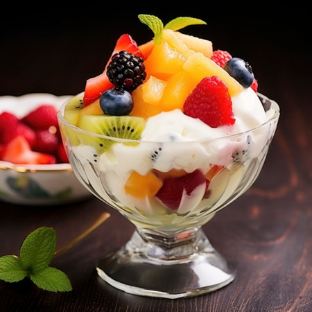 ice cream with fruit toppingの素材