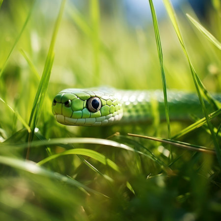 lifestyle photo a rough green snake in grassの素材