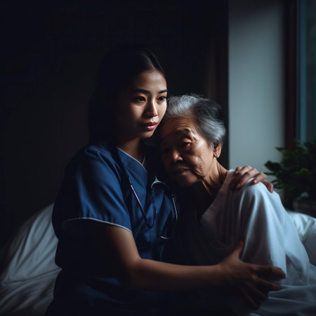 lifestyle photo Aasian night nurse with patientの素材
