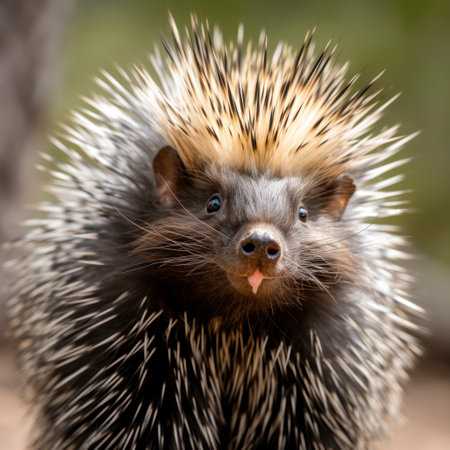 lifestyle photo closeup of porcupine loking at cameraの素材