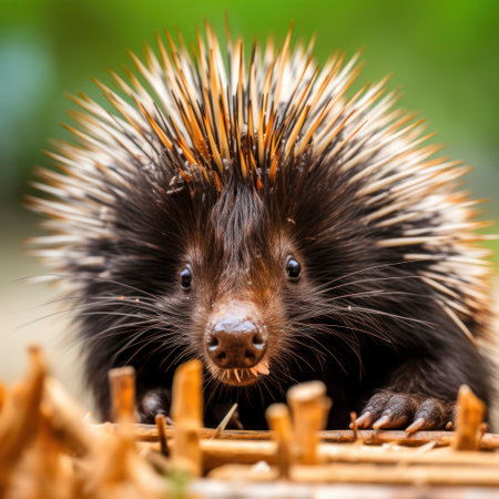 lifestyle photo closeup of porcupine loking at cameraの素材