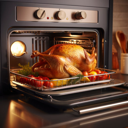 lifestyle photo home kitchen oven baking a turkeyの素材