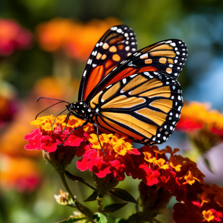 lifestyle photo monarch butterfly sitting on a flowerの素材